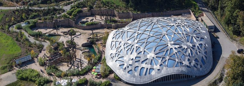 Vue aérienne du Zoo de Zurich et son parc d'éléphants